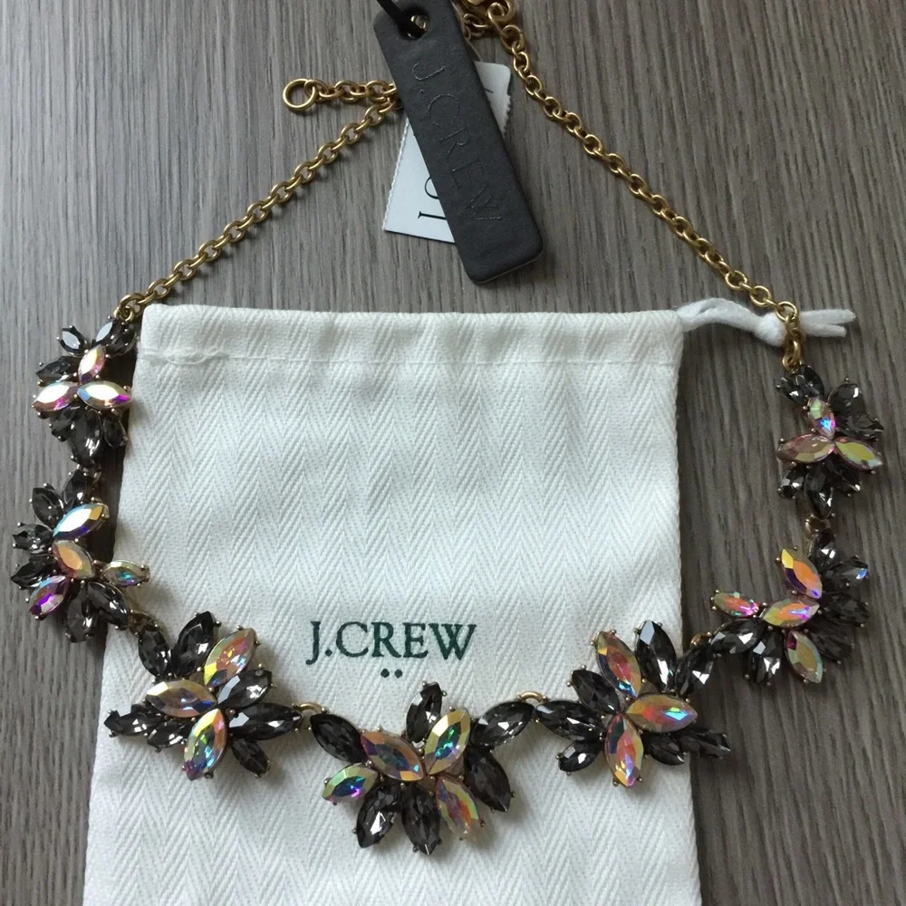 J.Crew Factory Crystal Flowers / Leaves Statement Necklace